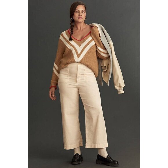 Anthropologie Pants - NWT Anthropologie Colette Cropped Wide-Leg Corduroy Pants 16W Ivory Cream